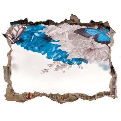 Autocollant à effet 3d trou Paysage floral avec des papillons