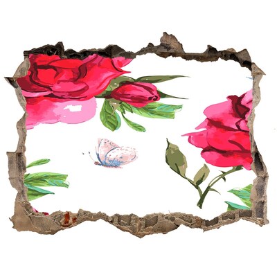 Sticker mural effet trou Roses rouges pierre