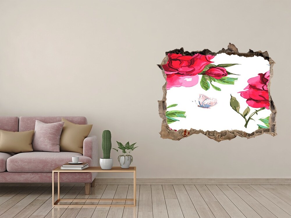 Sticker mural effet trou Roses rouges pierre