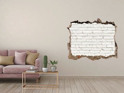 Sticker mural effet trou Mur brique blanche pierre