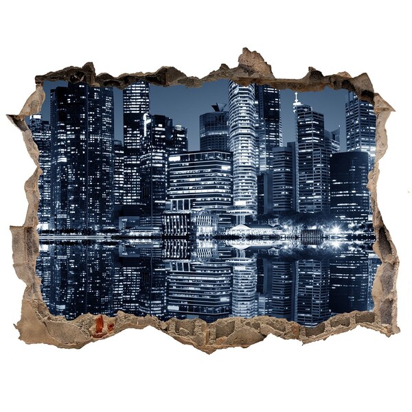 Autocollant mural trou La ville la nuit au bord de la rivière