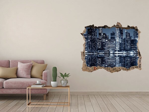 Autocollant mural trou La ville la nuit au bord de la rivière