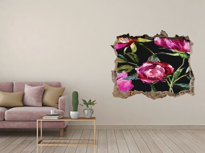 Sticker trou dans le mur Pivoines roses pierre