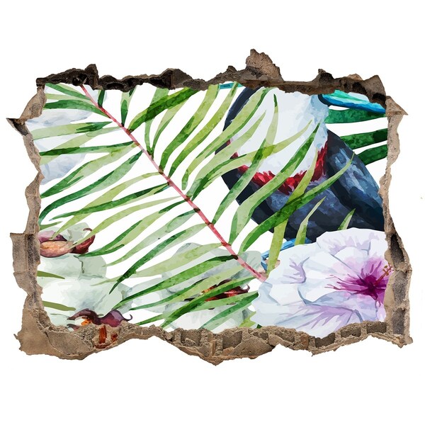 Autocollant à effet 3d trou Oasis tropicale avec un oiseau