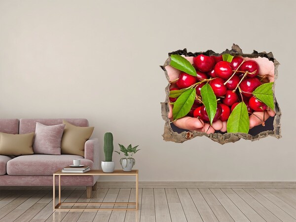 Sticker mural effet trou Des cerises rouges dans les mains