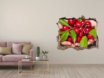 Sticker mural effet trou Des cerises rouges dans les mains