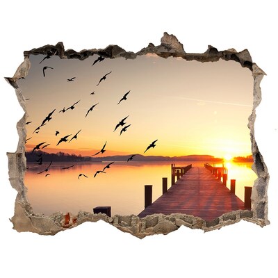 Sticker trou dans le mur Coucher de soleil sur le lac