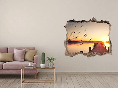 Sticker trou dans le mur Coucher de soleil sur le lac