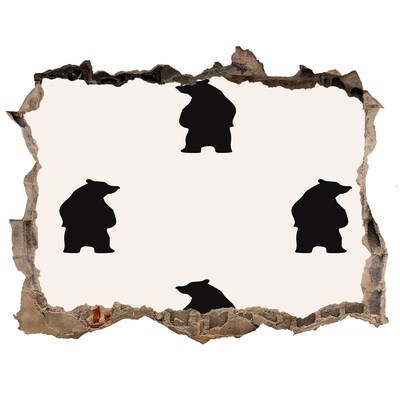 Sticker mural effet trou Des ours noirs contre un mur en ruine