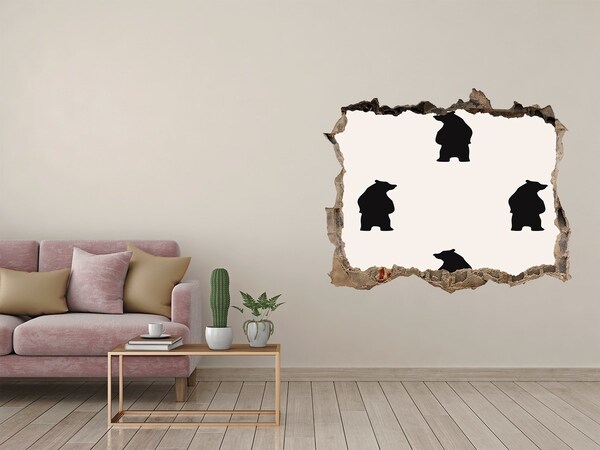 Sticker mural effet trou Des ours noirs contre un mur en ruine