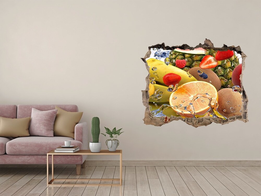 Sticker trou dans le mur Fruits et eau pierre