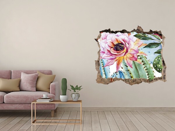 Autocollant à effet 3d trou Cactus et fleurs pierre