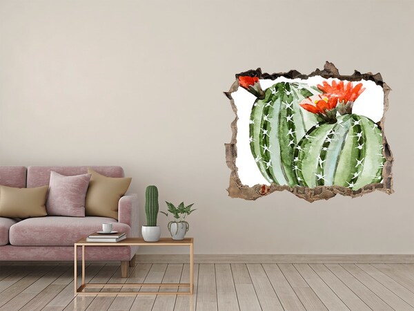 Sticker mural effet trou Un cactus avec une fleur dans un trou dans le mur