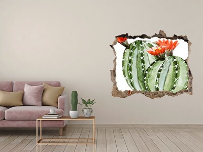 Sticker mural effet trou Un cactus avec une fleur dans un trou dans le mur