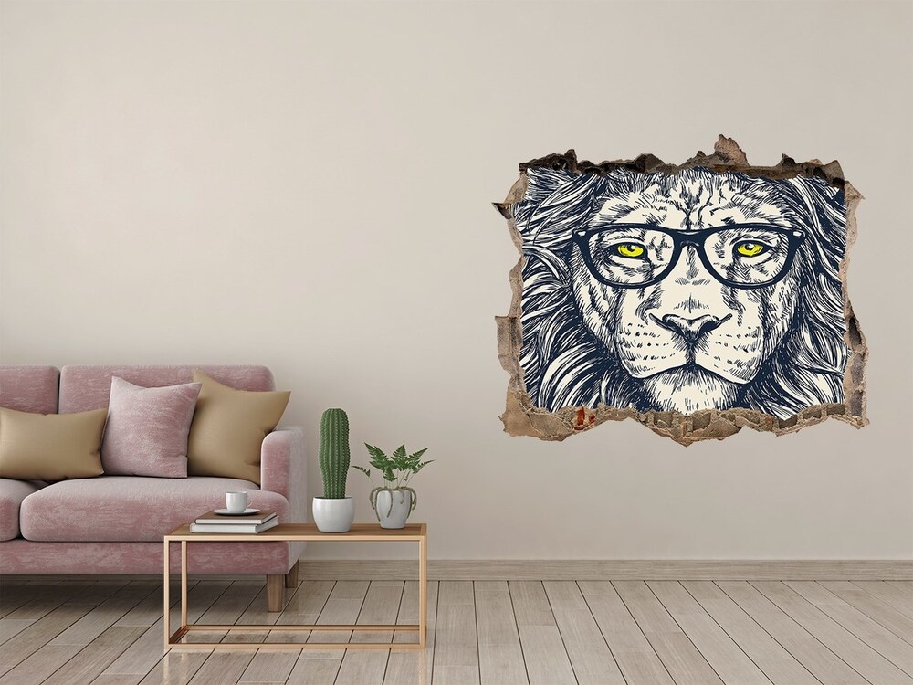 Sticker mural effet trou Lion hipster pierre