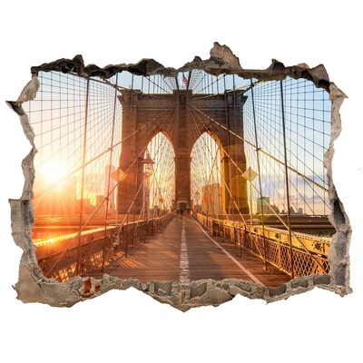 Autocollant à effet 3d trou Le pont de Brooklyn au coucher du soleil