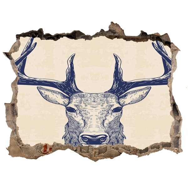 Sticker mural effet trou Un cerf en mouvement dans un trou dans le mur