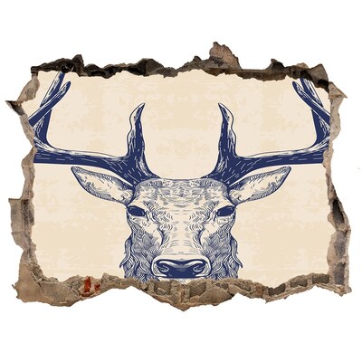 Sticker mural effet trou Un cerf en mouvement dans un trou dans le mur