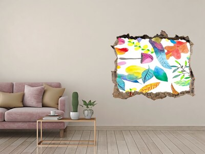 Sticker trou dans le mur Motif floral feuilles pierre