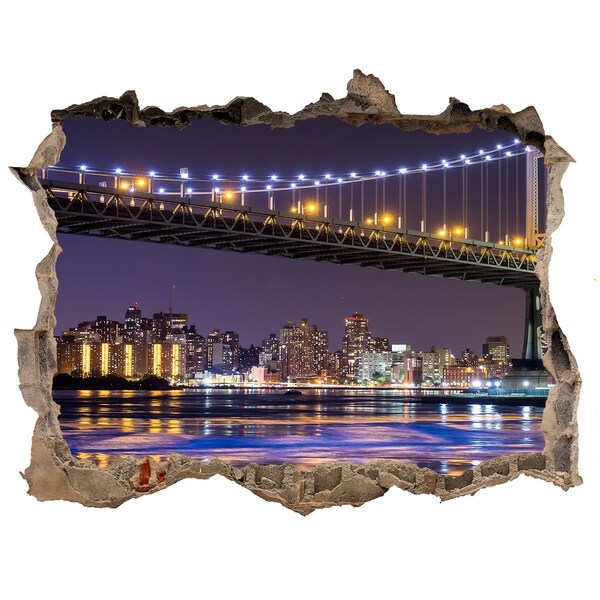 Sticker mural effet trou Le pont la nuit