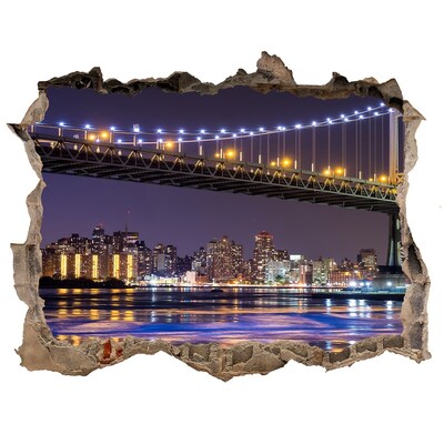 Sticker mural effet trou Le pont la nuit