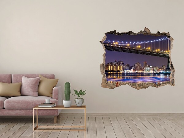 Sticker mural effet trou Le pont la nuit