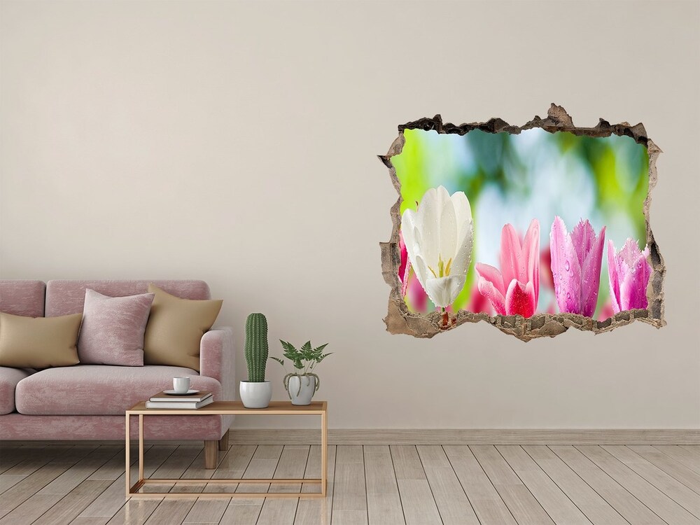 Sticker mural effet trou Tulipes pierre