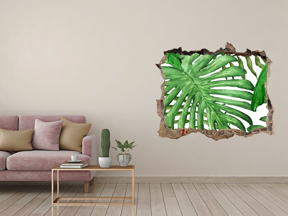 Sticker mural effet trou Feuilles de monstera pierre