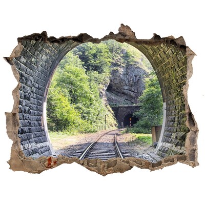 Sticker mural effet trou Tunnel ferroviaire pierre