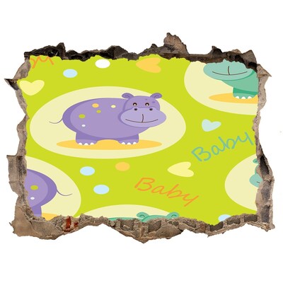 Sticker mural effet trou Hippopotame pierre