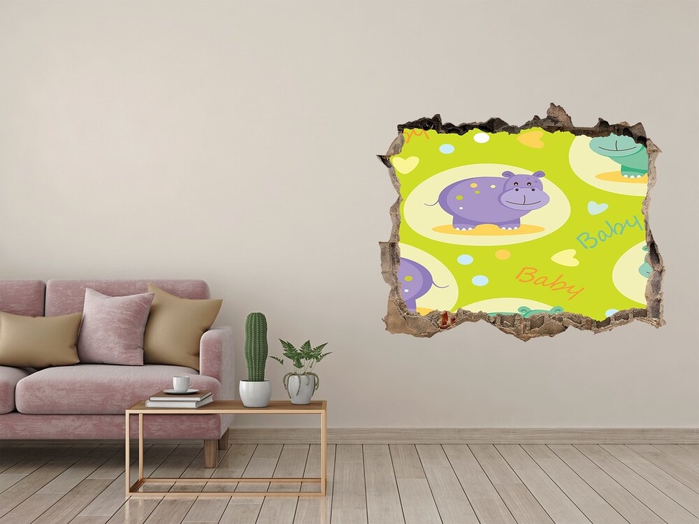 Sticker mural effet trou Hippopotame pierre