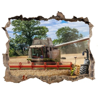 Sticker mural effet trou Moissonneuse et tracteur pierre