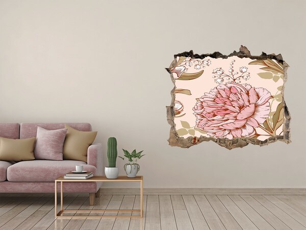 Autocollant à effet 3d trou Motif floral sur fond rose