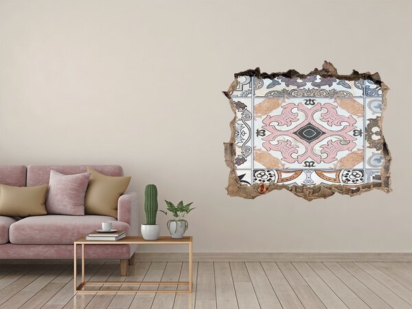 Autocollant à effet 3d trou Un sol usé avec des carreaux colorés