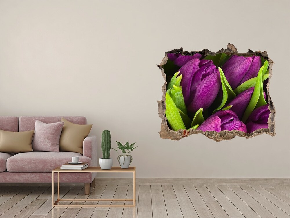 Autocollant mural trou Tulipes violettes pierre