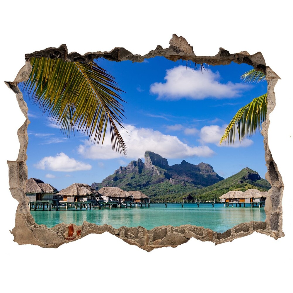 Sticker trou dans le mur Paumes sur bora bora pierre