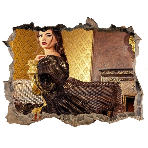 Sticker mural effet trou Une femme en robe élégante dans un intérieur raffiné