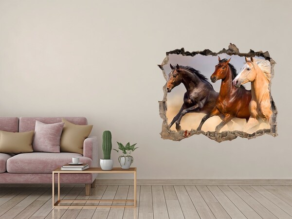 Sticker mural effet trou Chevaux au galop dans la nature