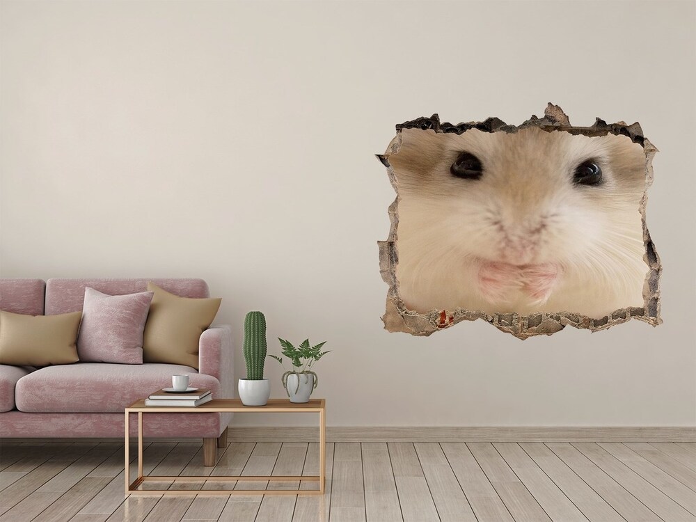 Sticker mural effet trou Hamster pierre