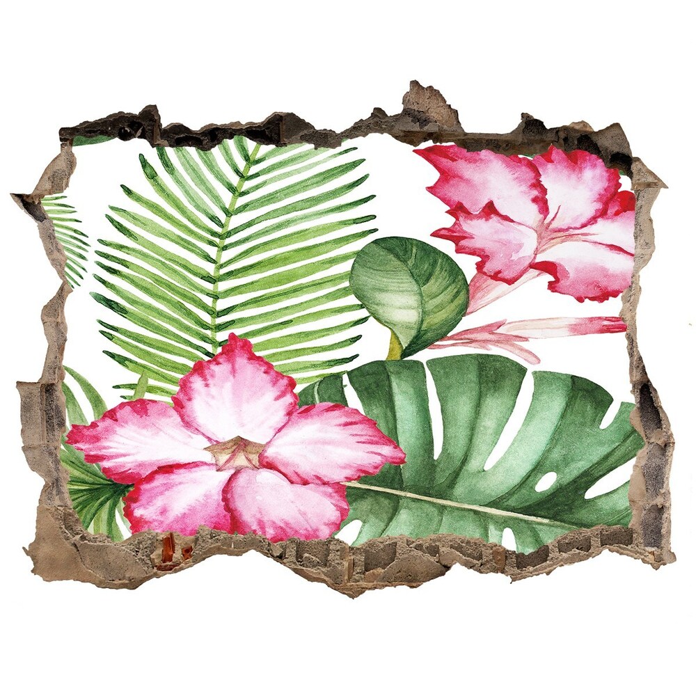 Autocollant mural trou Fleurs tropicales pierre