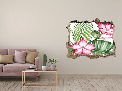 Autocollant mural trou Fleurs tropicales pierre