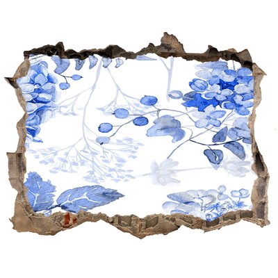 Autocollant mural trou Vue sur les fleurs à travers un trou dans le mur