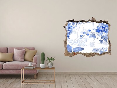 Autocollant mural trou Vue sur les fleurs à travers un trou dans le mur