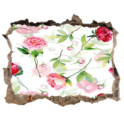 Sticker mural effet trou Pivoines roses pierre