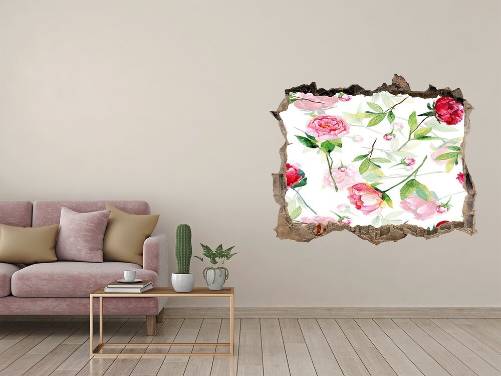 Sticker mural effet trou Pivoines roses pierre