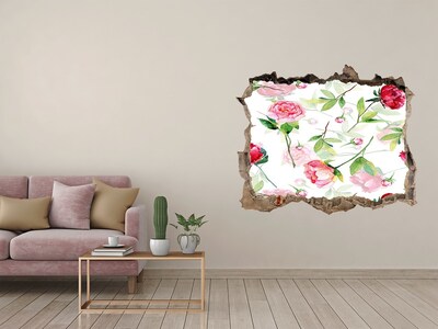 Sticker mural effet trou Pivoines roses pierre