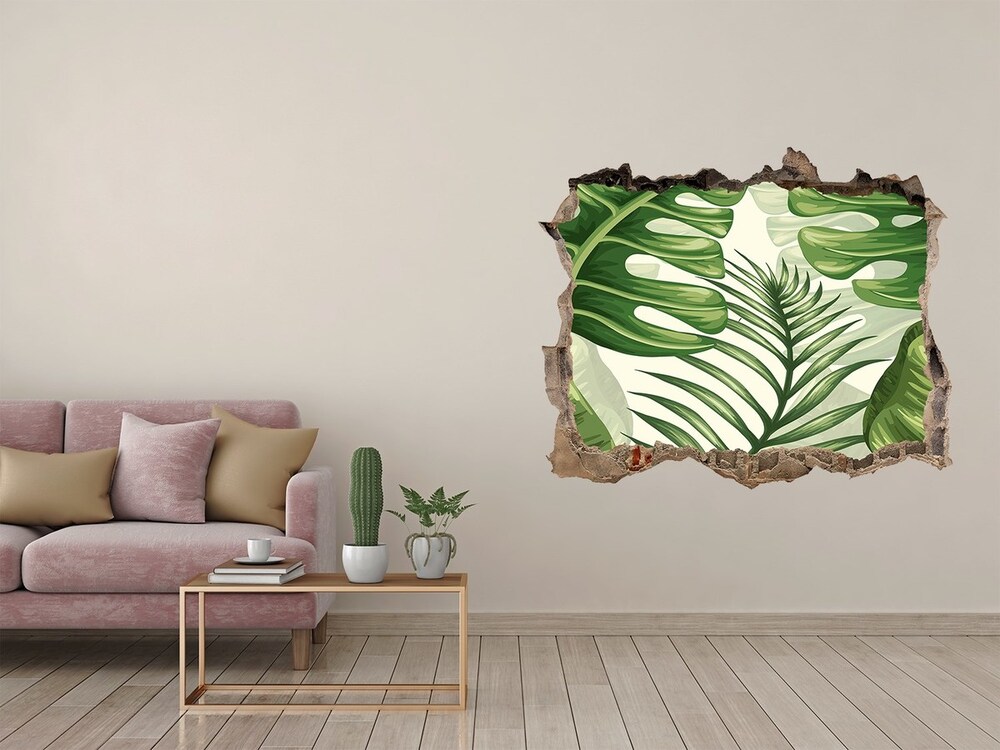 Sticker mural effet trou Feuilles tropicales pierre