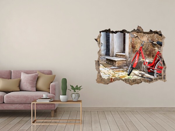 Autocollant à effet 3d trou Un vélo rouge dans une rue charmante