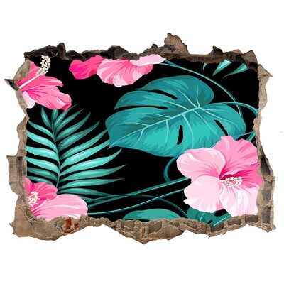 Sticker mural effet trou jardin tropical caché