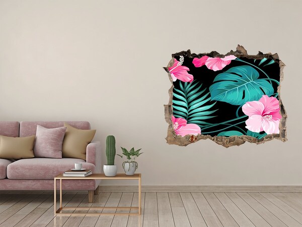 Sticker mural effet trou jardin tropical caché